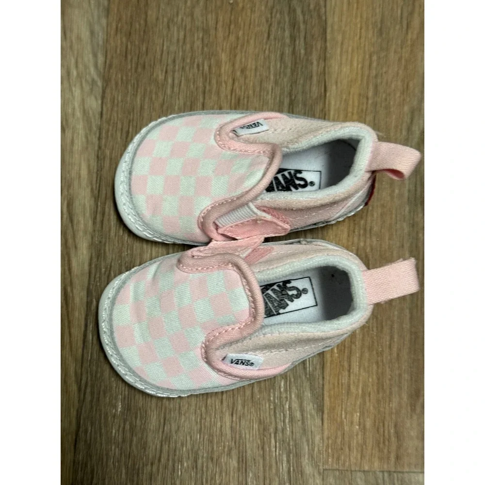 Vans Slip-On V Infant Pink White Checkerboard Crib Shoes Size 1.0 Soft Sole